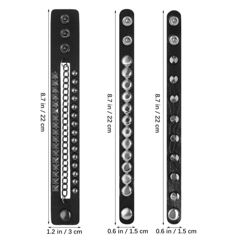 European & American Multilayer Wide Leather Bracelet with Punk Spikes & Rivets, Men's Hip Hop Beaded Jewelry.