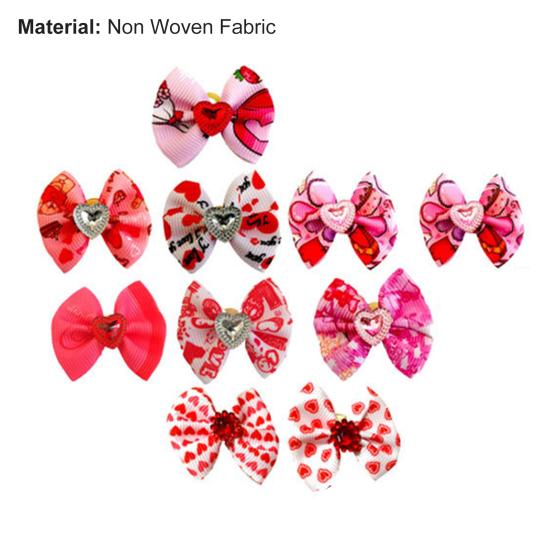 10Pcs Pet Hair Bows Love-heart Pattern Pet Grooming Accessory Non Woven Fabric