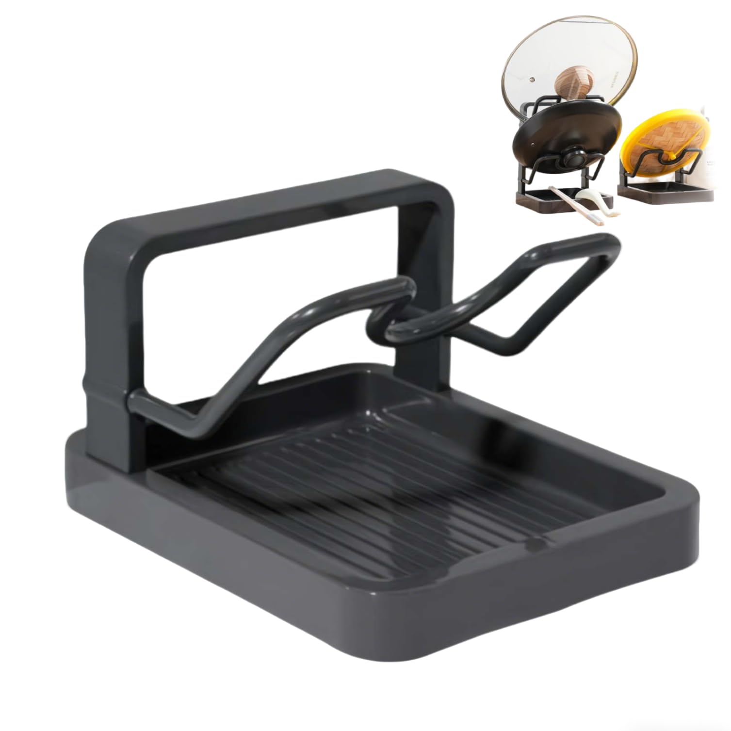

Kitchen Pot Lid Storage Rack,Stainless Steel Pot Lid Holder While Cooking & Spoon Rest, Multifunctional Pot Lid Organizer for Countertop for Stove Top