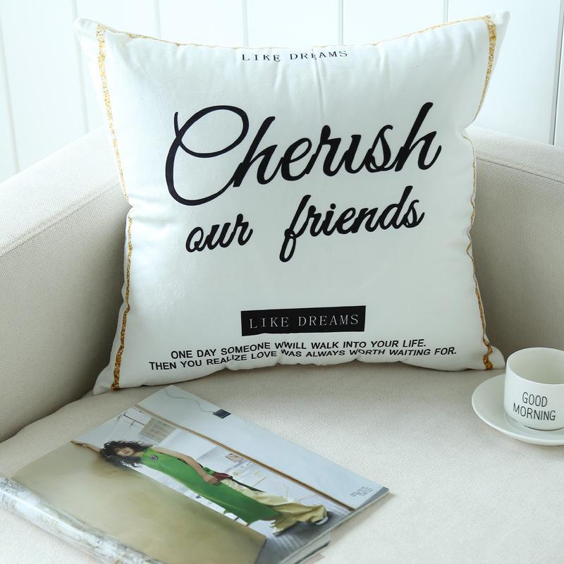 Nordic Marble Ins Style Black Gold Pillowcase Short Plush Hot Stamping Car Sofa Pillowcase Without Pillow Core