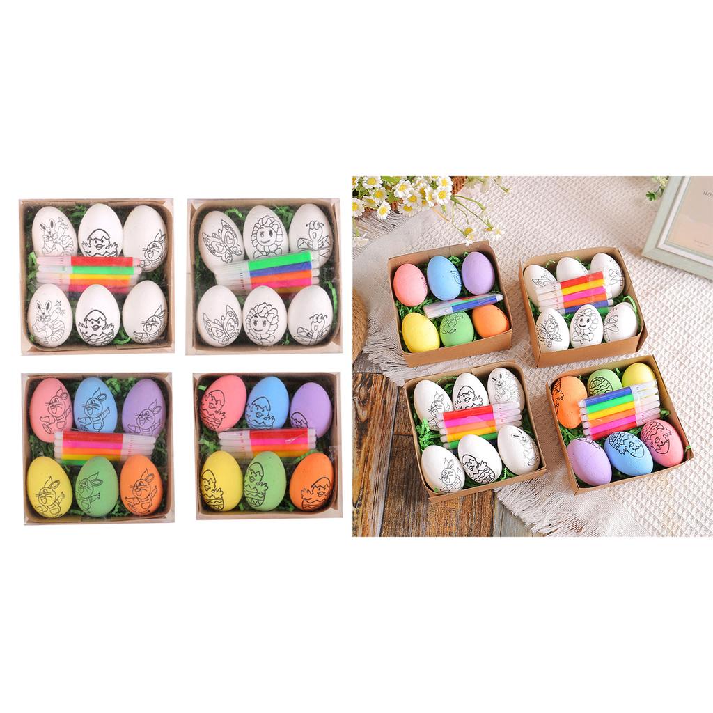 Set/6pc Colorful Easter DIY Hand Painted Eggs Easter Drawing Eggs Kit 6Dying Markers Simulation Hand Painting Decoration