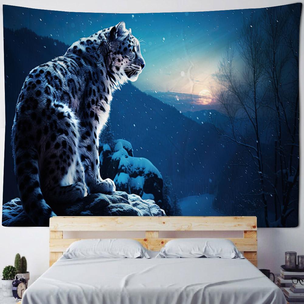 Mountain Top Snow Leopard Tapestry Living Room Decoration Cheetah Background Bedroom Wall Hanging Cloth Home Aesthetics