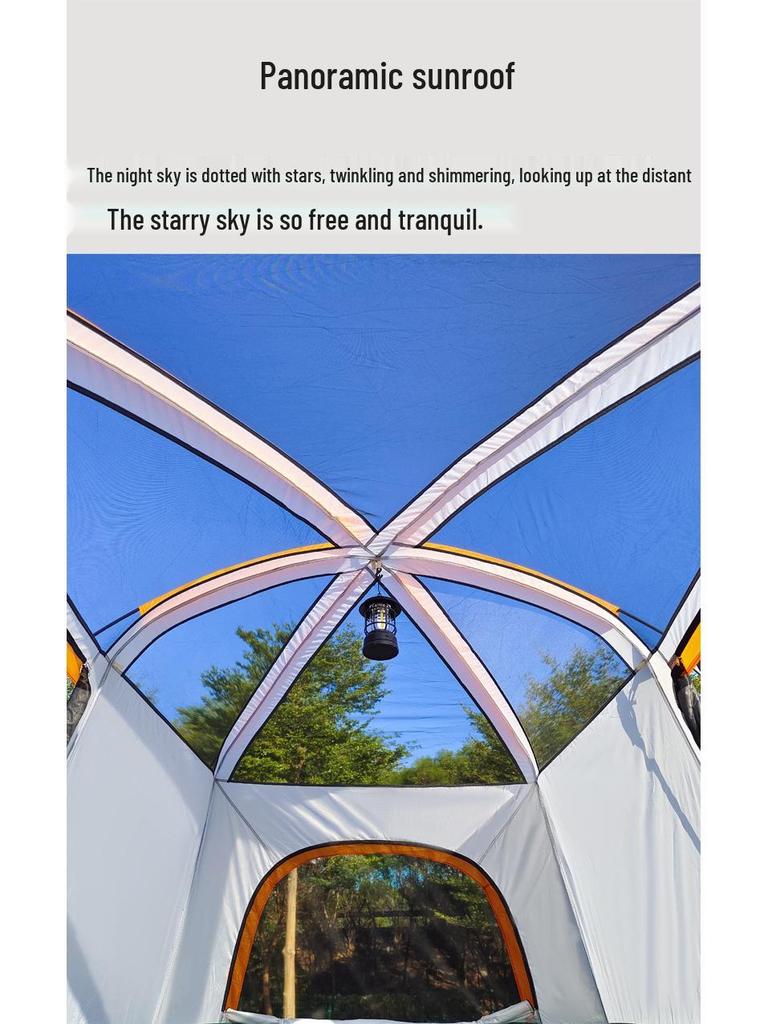 Spacious Waterproof Outdoor Tent with Two Bedrooms and Living Room, Accommodating 4-12 People for Family Camping