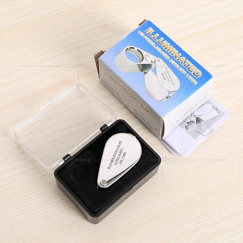 30X Jewelry Magnifying Glass All-Metal with 2 Led Lights Pocket Illuminated Loupe Triplet Glass Diamond for Jade Appreciation