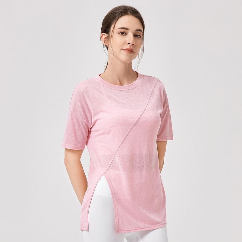 

Export Yoga Blouse Women s Loose Breathable Running Top T-shirt Lightweight Fitness Pilates Training Short Sleeve Rose Red M