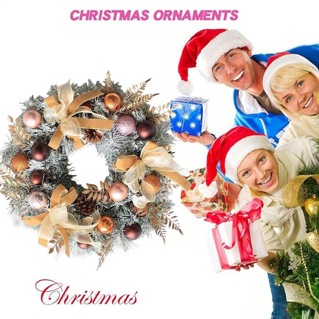Christmas Wreath Outdoor With Pine Cone Balls Bow Winter Holiday Decor Artificial Christmas Wreath For Entrance Porch Outdoor