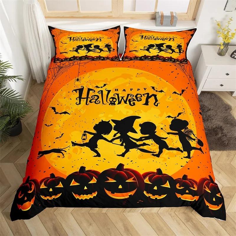 Halloweenský povlak na přikrývku Kreslená dýně Twin povlak na přikrývku Lampion Ložní souprava Polyesterový povlak na přikrývku s duchem Pro děti Chlapce Dívky