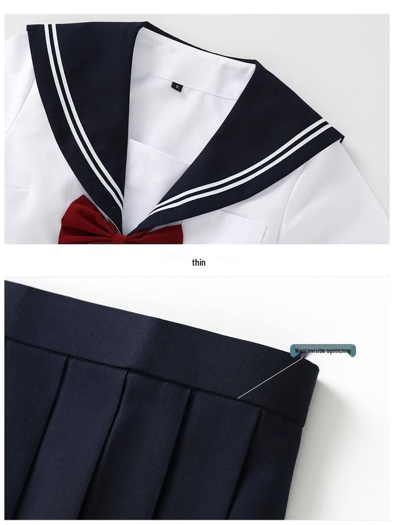 Uniformă JK din două piese în stil marinăresc albastru marin și alb, cu mâneci lungi și fustă plisată pentru primăvară/toamnă