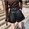 Korean PU Leather High-Waisted Wide-Leg A-Line Bootcut Shorts - Women's Versatile Autumn/Winter Casual Outerwear.