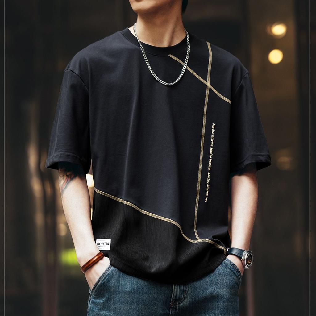 Pánské letní tričko s krátkým rukávem v americkém stylu, s trendy volným střihem, s kulatým výstřihem