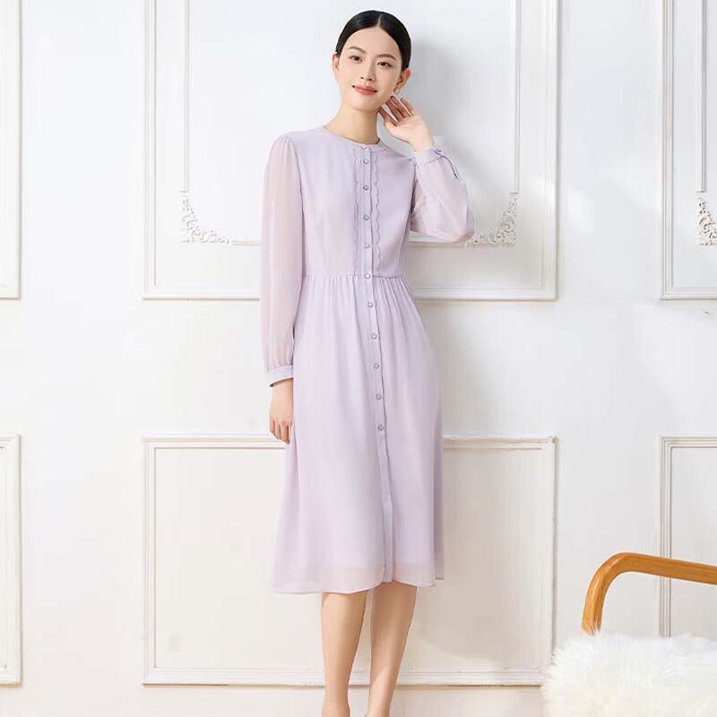JESSIE Simple Round Neck Lace Patchwork Long Sleeve Dress