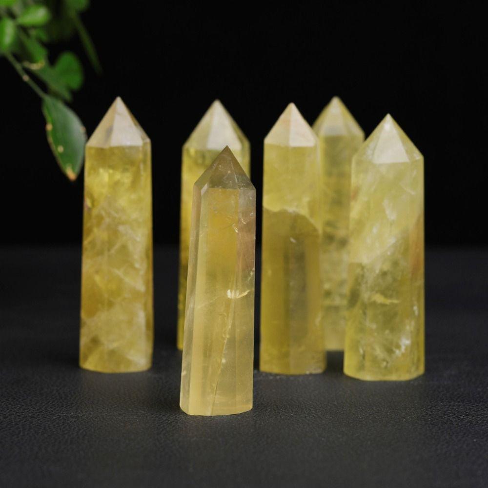 Unique Natural Crystal Beautiful Yellow Gem Home Decor Hexagonal Wand Column Energy Stone Pyramid