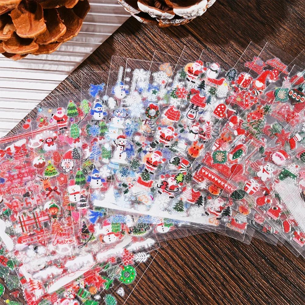 30 Stück Weihnachten Geprägt Glitzer 5D Nagelaufkleber 6*5cm Elch Schneeflocke Bär Schneemann Xmas Aufkleber Winter Maniküre Glitzer Aufkleber