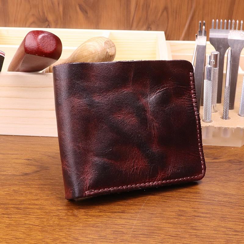 New Japanese Style Vegetable Tanned Leather Wallet Men Retro Hand Polished Old Large Banknote Cowhide Simple Student 12X10X3 кофейный
