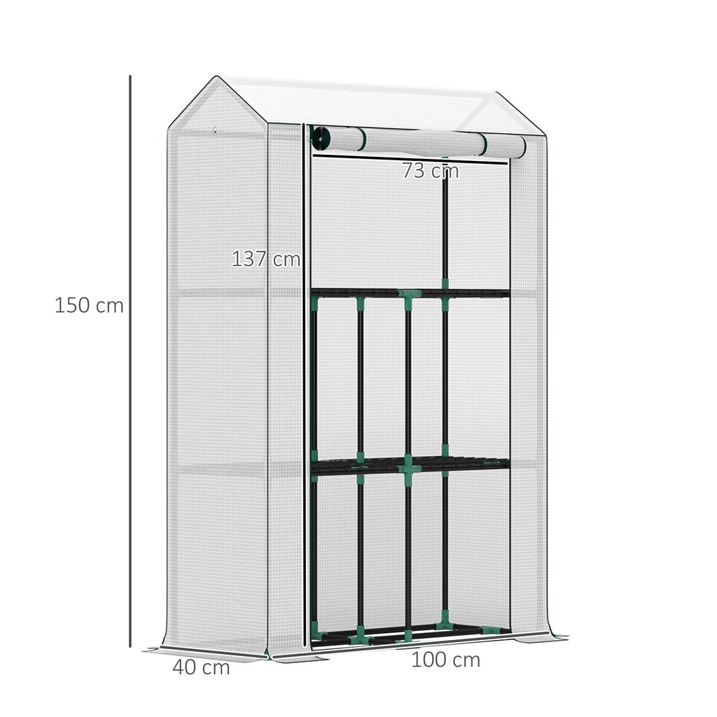 40 x 100cm Three Shelf Steel Frame Greenhouse - White