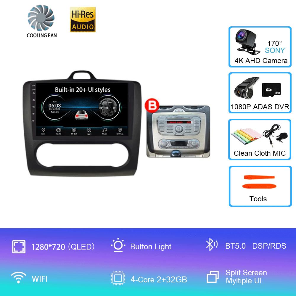 Android 14 Car Radio Autoradio For Ford Focus 2 Mk2 2004 - 2011 GPS Navigation Multimedia Player Carplay Stereo WIFI 360 Camera
