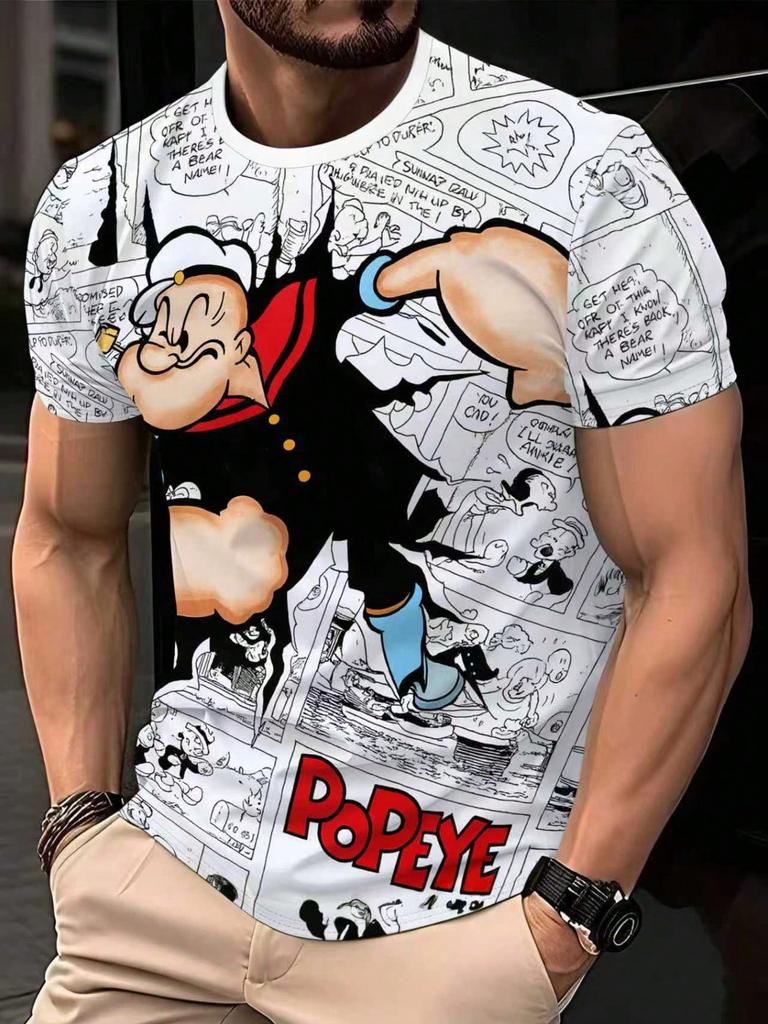 Men's 3D Printed Boba Fett Graphic T-Shirt - Vintage Comic Art, Breathable Slim Fit Casual, Machine Washable, Daily Wear, Fun Design, Soft Fabric