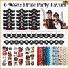 6-96Set Pirate Birthday Party for Kids Pirate Hat Pirate Skull Eye Patches Pirate Tattoo Stickers Decor Halloween Cosplay Props