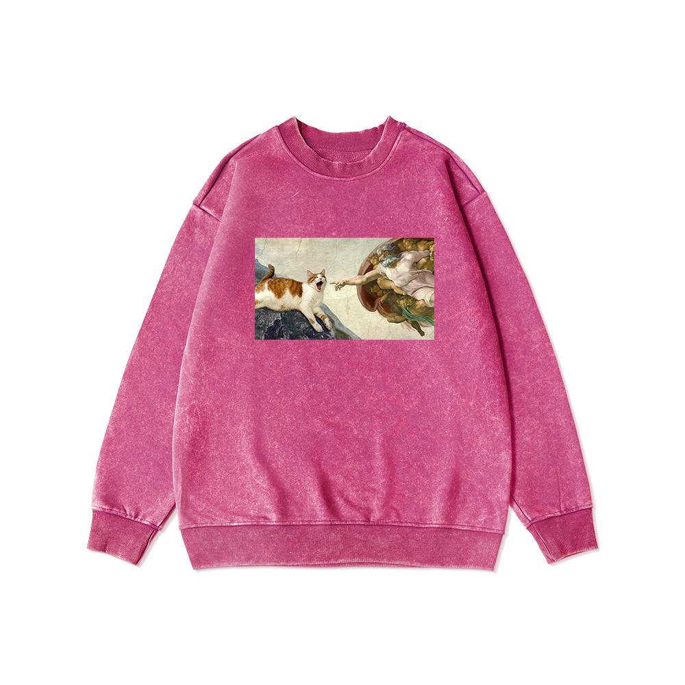 Gott Und Katze Print Damen Gewaschenes Distressed Sweatshirt Mode Dünner Stil Lockere Kapuzenpullover Herbst Übergroße Kleidung Weiblich