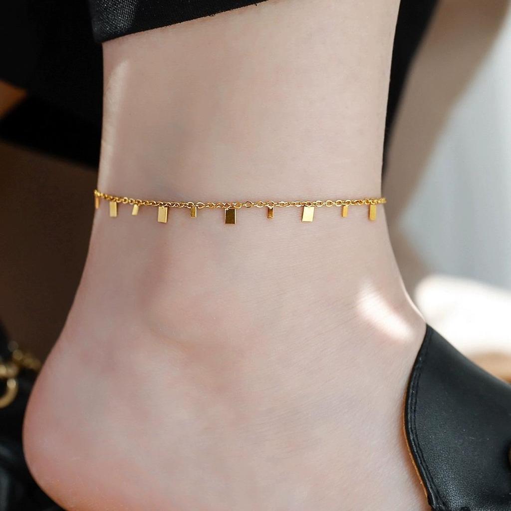 Tide Double-Layer Heart Anklet: 18K Gold-Plated Titanium Steel, Non-fading Fashion Light Luxury for Women