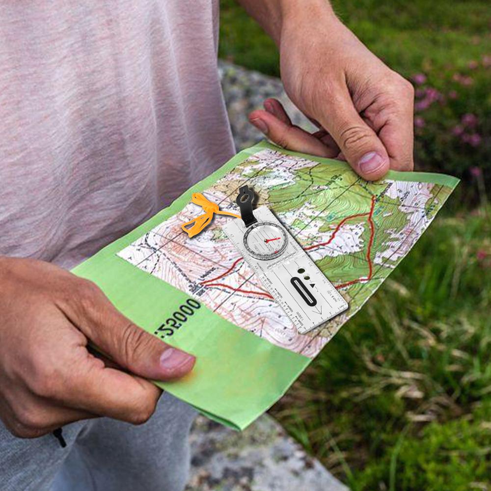 Compass Map Scale Ruler Folding Survival Waterproof Multifunctional for Outdoor Hiking Camping Survival Guiding Tool