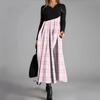 Women's Casual V-neck Long Sleeved Dress With Checkered Print, Waist Cinching Pocket, And Large Swing Dress