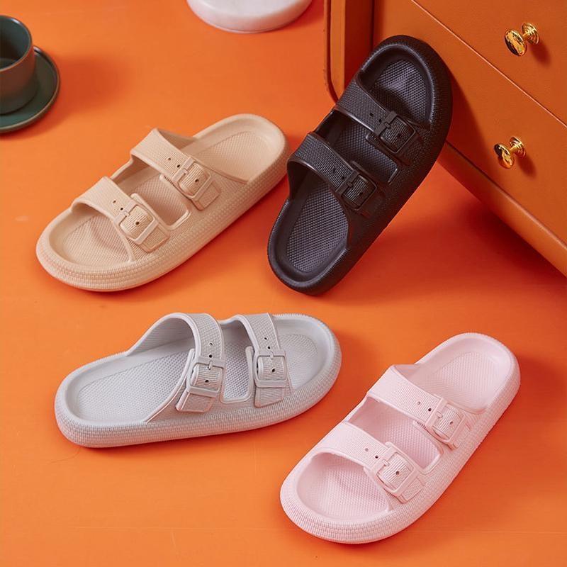 Double Buckle 4cm Thickness Ultra Cushioning Sandals Slippers Soft Slide Sandals Men Non-Slip Shower Shoes Bath Slippers Summer Beach Slides