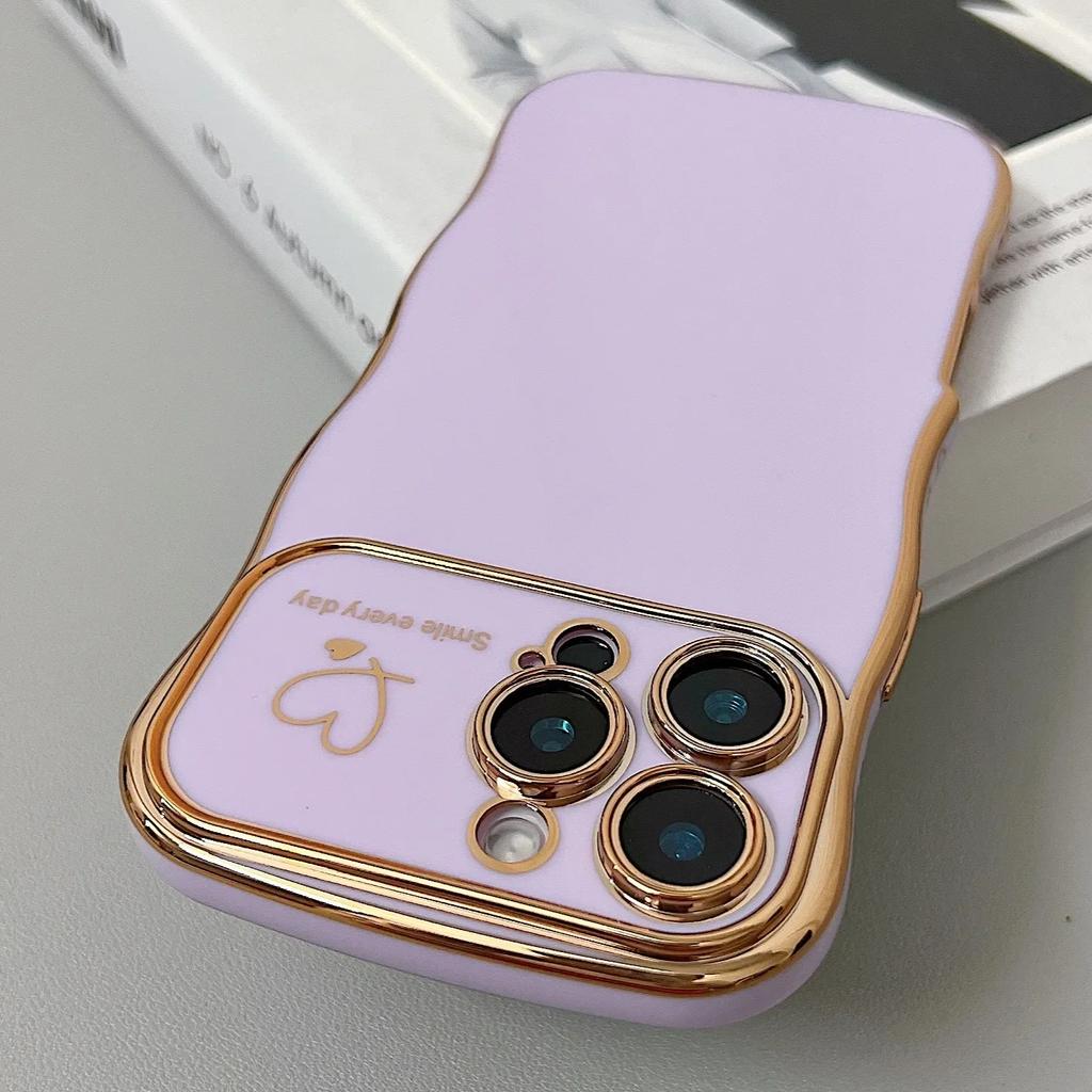 Fashionable Wave Heart Shape Electroplating TPU Soft Case for iPhone 16 15 14 13 12 11 ProMax Plus Shockproof Protective Cover