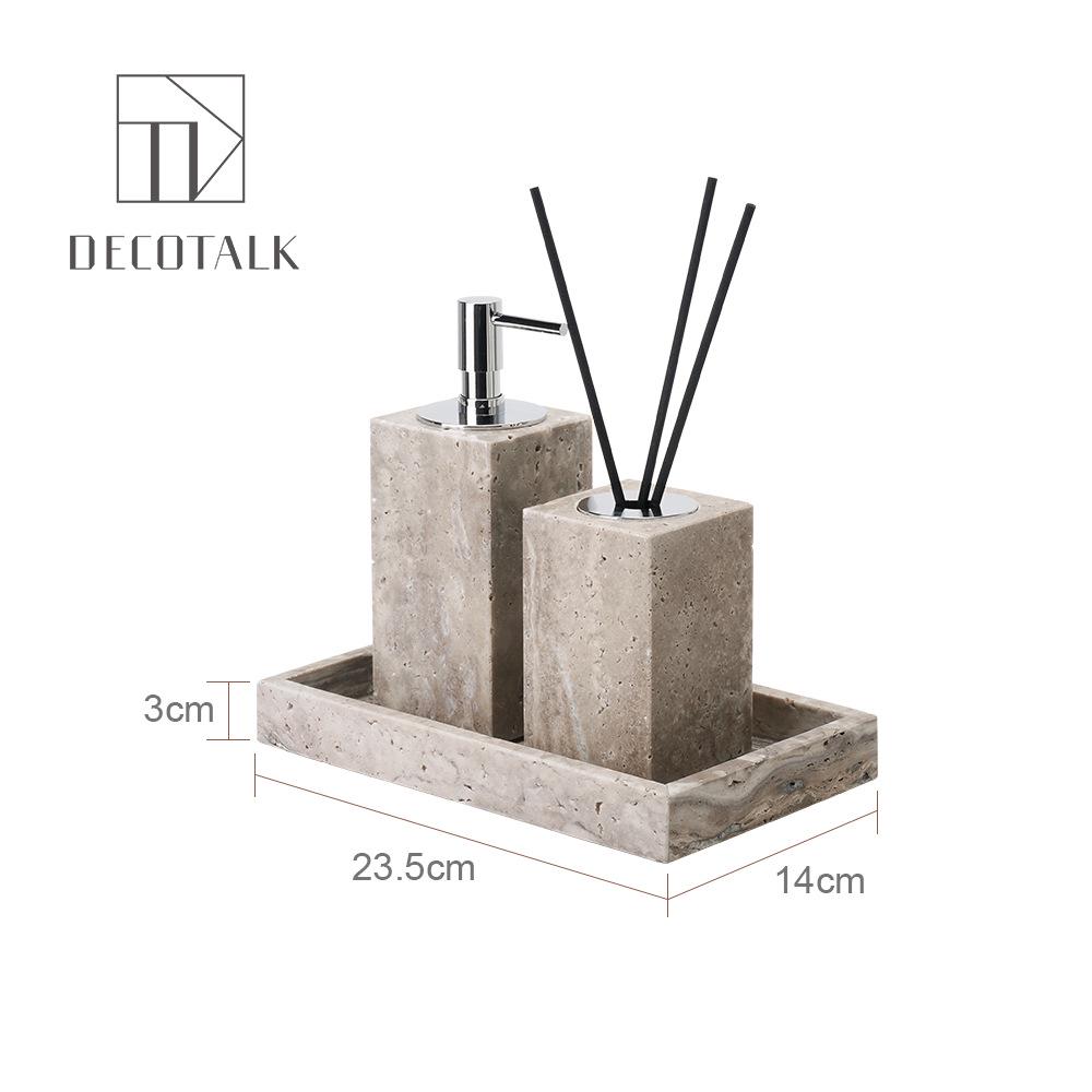 Set da Bagno Travertino Grigio Argento Wabi-Sabi: Vassoio e Decorazione per Lavabo.