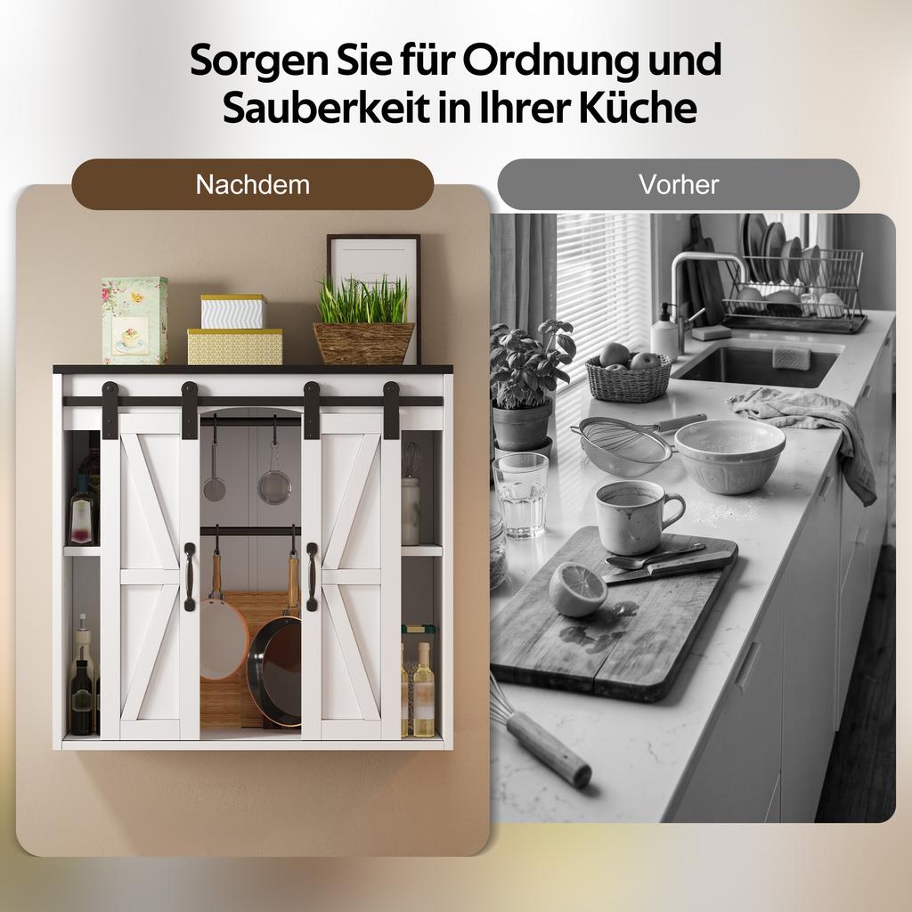 Armario de Pared para Cocina con 2 Puertas Correderas y Estantes Ajustables, Armario de Pared de Almacenamiento para Sala de Estar, Baño y Lavadero, 80 × 31 × 76 cm