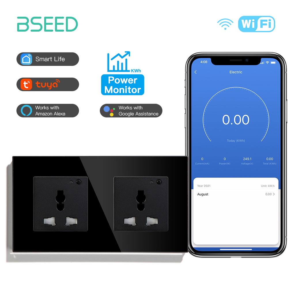 BSEED Wifi Multi-Function Socket Smart Universal Power Socket Wall Electric Socket Tuya Smart Life Google Alexa Voice Control