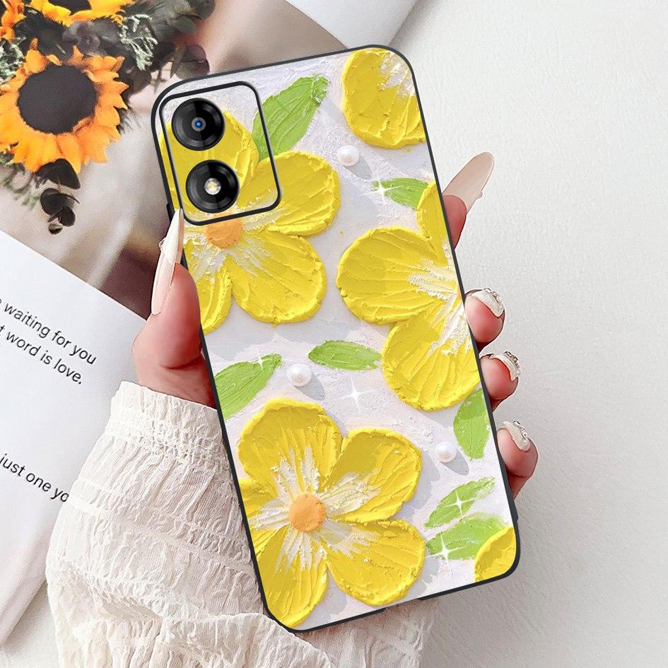 For Motorola Moto E13 Case Popular Flower Art Cover Soft Black TPU Silicone Phone Cases For Moto E14 E13 E 13 MotoE13 Back Cover