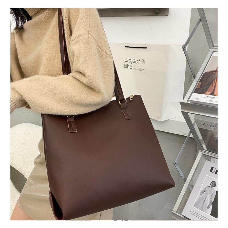 Simple Style Large Capacity Faux Leather Tote Bag for Women Solid Color Casual Shoulder Handbag