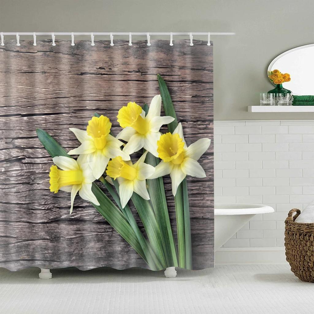 Plant Flowers Trees Green Leaves Bathroom Shower Curtains Frabic Waterproof Polyester Bath Curtain With 12 Hooks