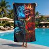 Ice and Fire Rose Art Theme Polyester Microfiber Beach Towel Is Highly Absorbent, Suitable for Swimming and Beach Outings