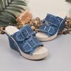Fashion 10CM Wedges Heel Platform Womens Sandals Summe Straw Weaving Thick Sole Denim Slippers Fashion Casual Double Buckle Strap Slides