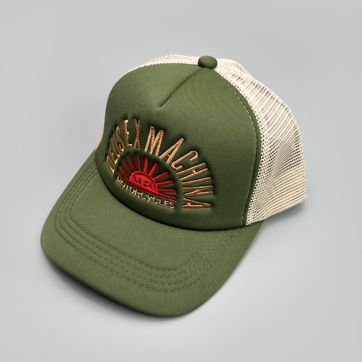 Vintage Amerikanische Bestickte Buchstaben Baseballkappe Herren und Damen Schirm Netz Personalisierte Trucker-Kappe 52-60cm grün