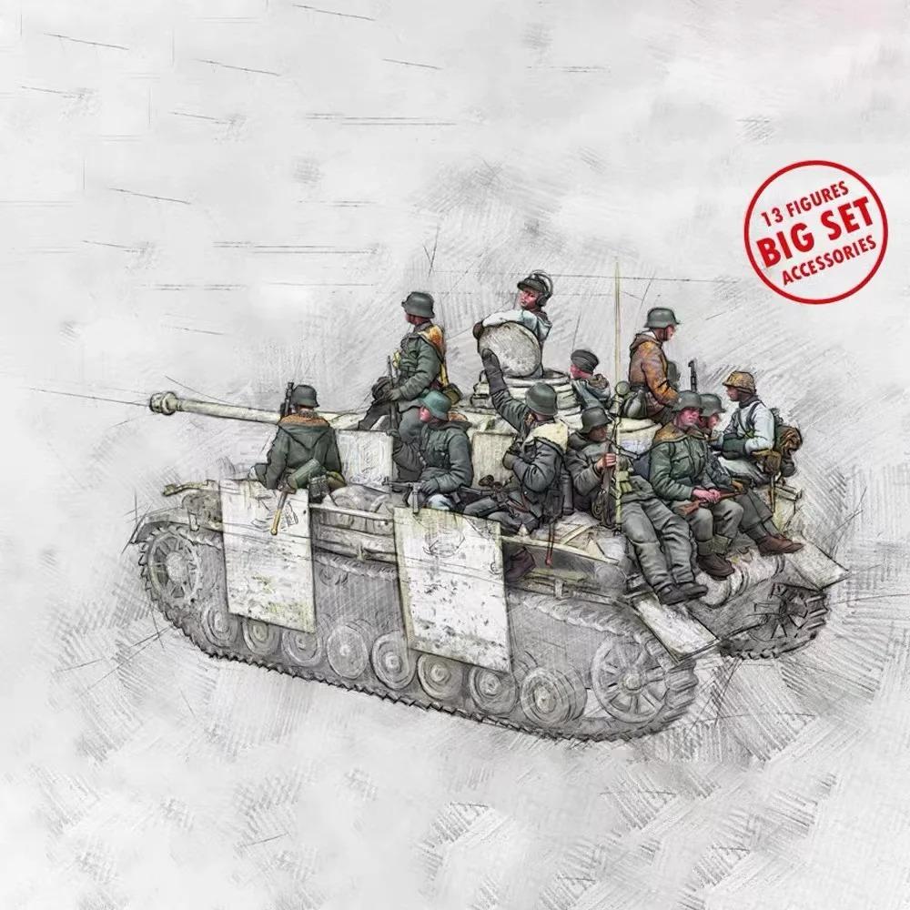 1/35 Resin Figure Unpainted Model Kit, World War II Military Theme, (13 Soldiers, No Tanks) Unassembled and Unpainted GK,