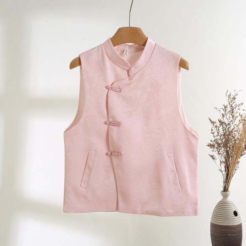 

Дизайнерский жилет в стиле ранней весны, жаккардовый жилет с застежкой-диском, женский весенний нишевый топ высокого класса XXXL [Recommended 138-75kg] розовый