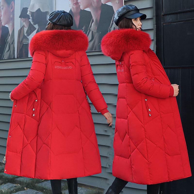 Down Cotton Coat Women Long Winter Puffer Parkas Thicken Warm Hooded Cotton Padded Jacket Zipper Overcoat