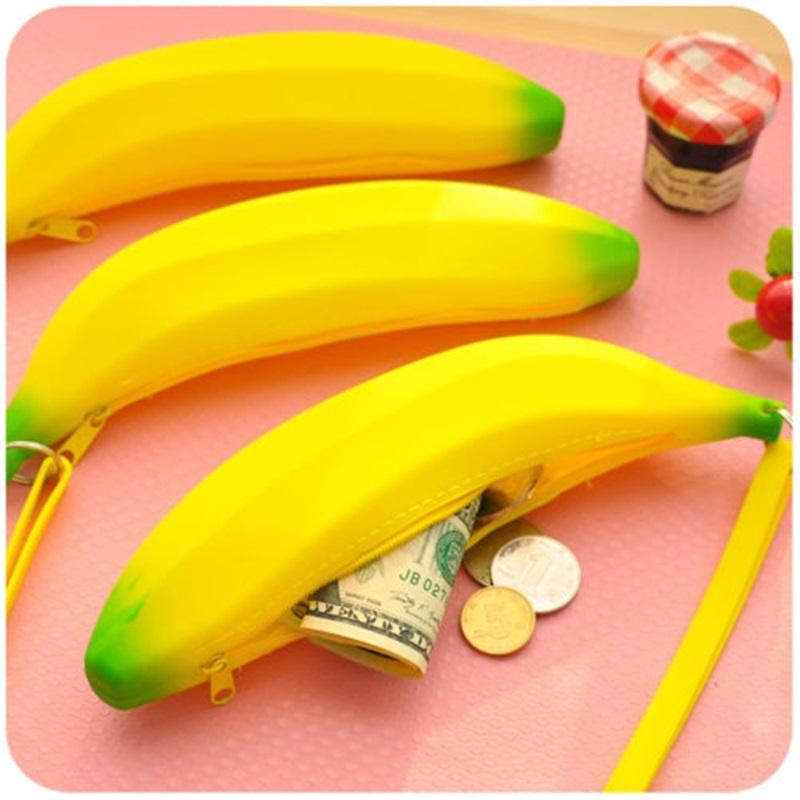 Men Women Girls Novelty Silicone Portable Banana Coin Pencil Case Purse Bag Wallet Pouch Keyring