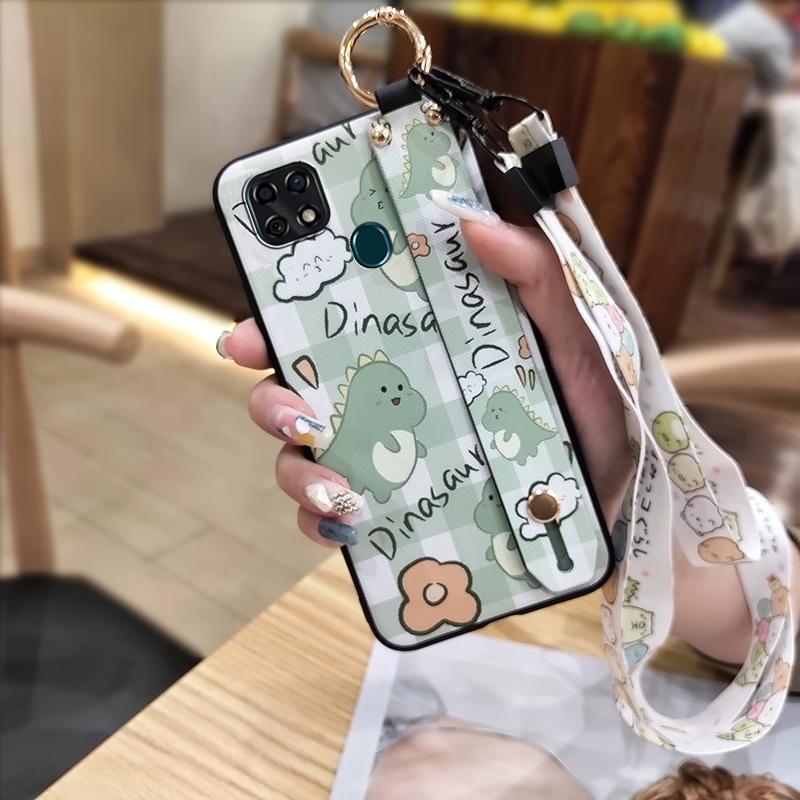 Lanyard Anti-knock Phone Case For ZTE Blade 20 Wristband Kickstand Shockproof Wrist Strap Cute Cartoon Protective Ring