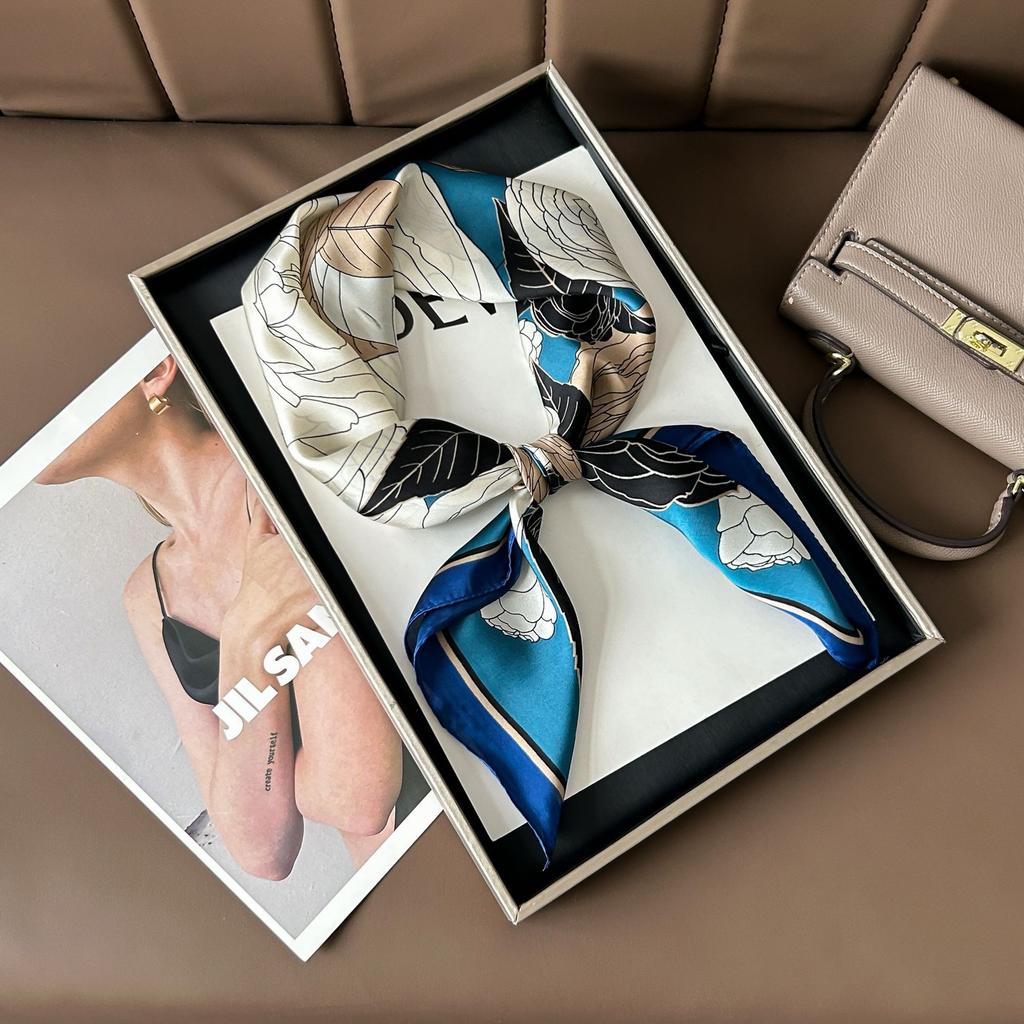 Hedvábný šátek pro ženy, módní všestranný, vysoký smysl, 70 čtverečních stop, ochrana krku, šátek, retro šátek, taška