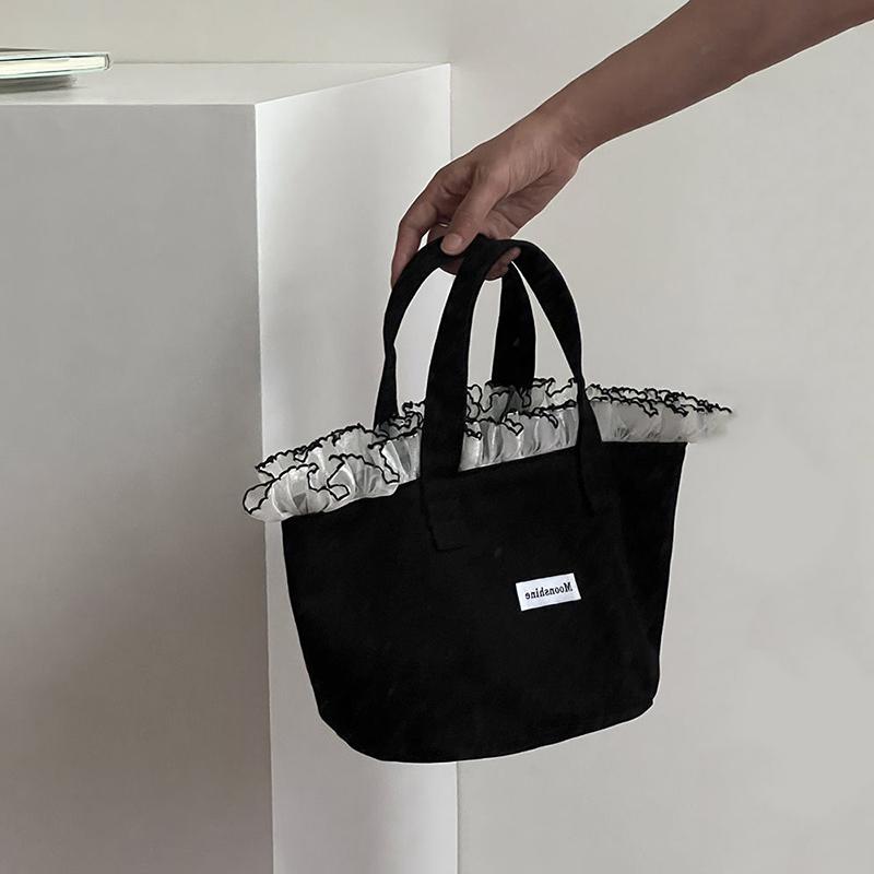 

Korean Ins Lace Canvas Tote Bag Portable Large Capacity Handbag Sweet Handbags For Women Birthday Gifts 1pcs