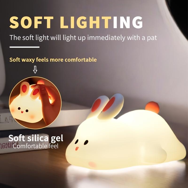 USB Charging Big Face Rabbit Night Light Smart Rabbit Silicone Pat Light Sleep Light Ambient Light Third Gear Adjustable Room Decorative Light