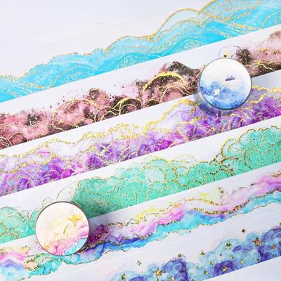 1PC Watercolor Smudging and Bronzing PET Tape, Color Paradise Series Handbook Material Decoration Circular Sticker