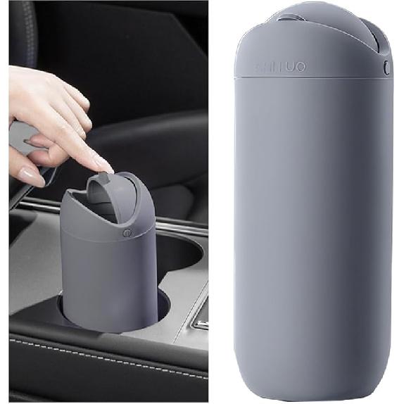 Car Trash Can With Lid, Silicone Leakproof Mini Round Vehicle Garbage Bin For Cup Holder, Portable Automotive Interior Waste Storage & Organizers