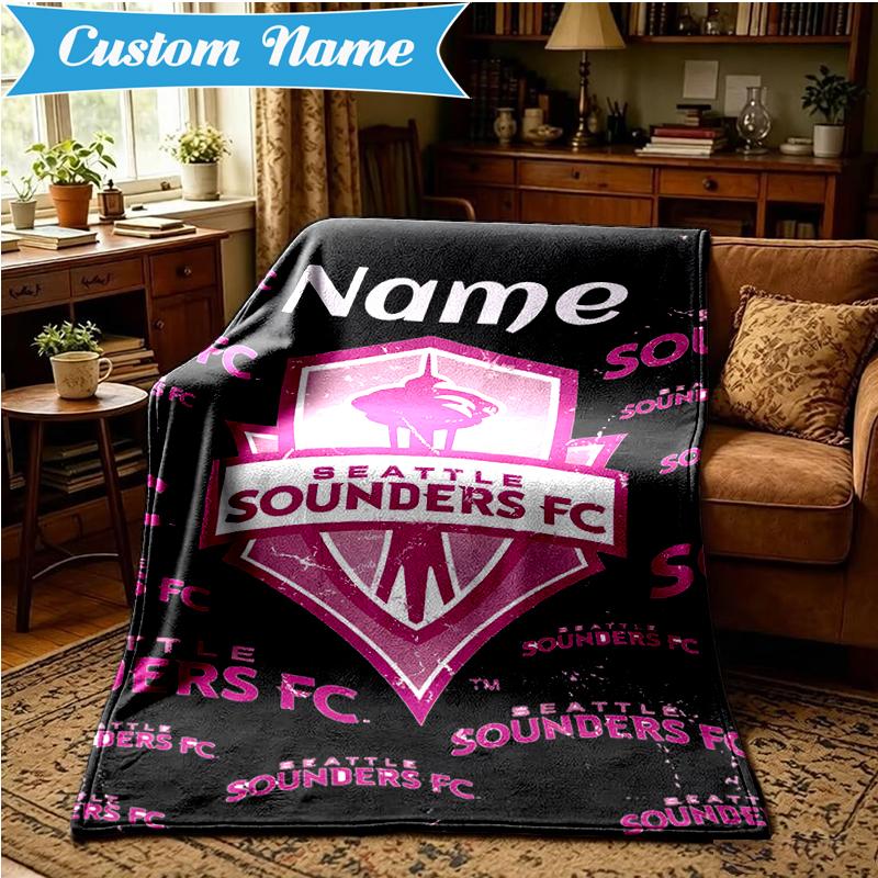 Custom Name Sounders FC Crest Blanket Lightweight Ideal Bedding Blanket Perfect for Travel, Camping, Living Rooms, Sofas, Christmas Gift