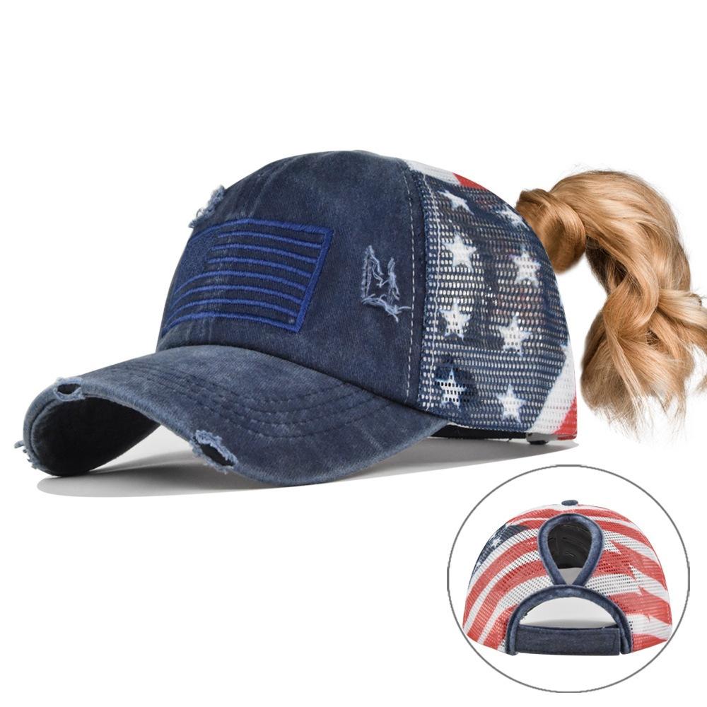 Embroidered duckbill cap ponytail embroidered mesh baseball cap embroidered brim hat sunshade net adjustable