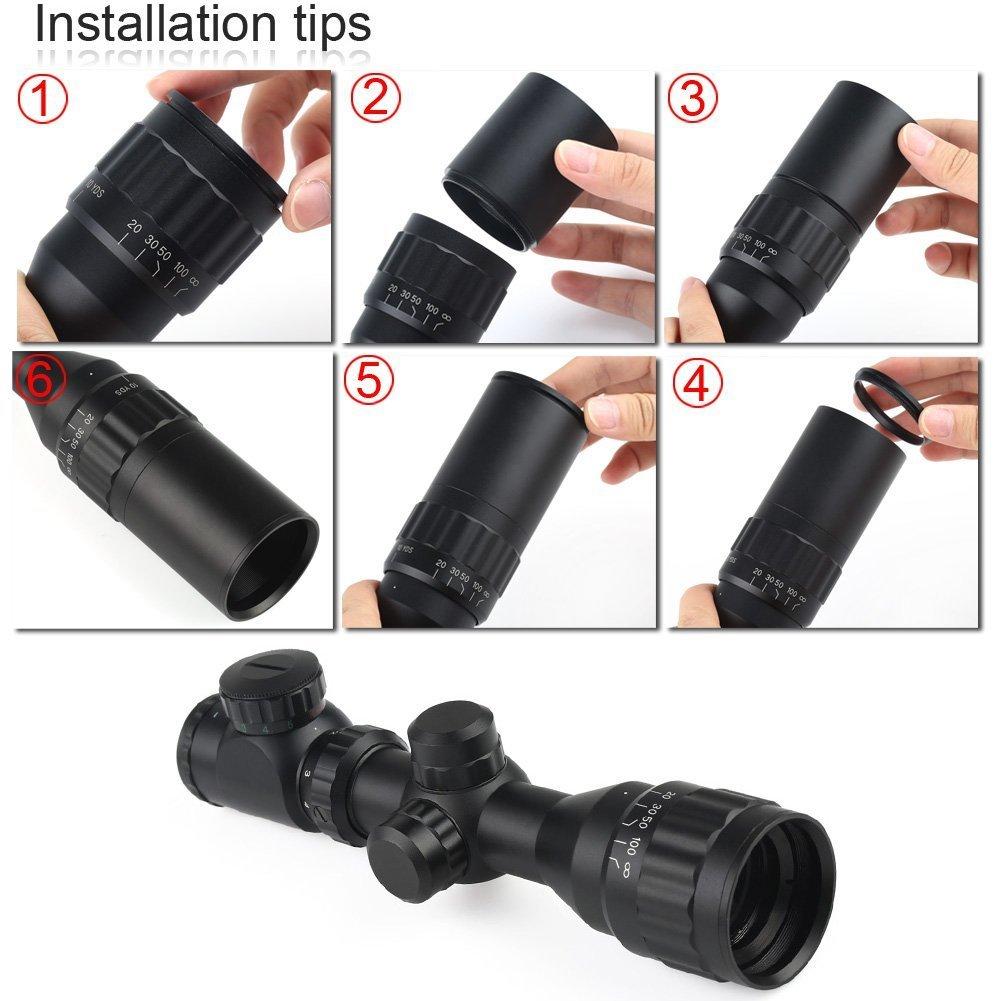 VERY100 Riflescope, RedGreen Mil-Dot Sight, 20mm Rail Mount, 2-6x32, 2-6x Variable Zoom, Mount Ring Set, Light-Shielding Hood, Black